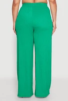 Womens Plus Size Almost Famous Textured Knit Wide Leg Pants, Green, Size 3X