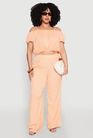 Womens Plus Size Almost Famous Textured Knit Wide Leg Pants, Orange, Size 2X