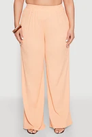 Womens Plus Size Almost Famous Textured Knit Wide Leg Pants, Orange, Size 3X