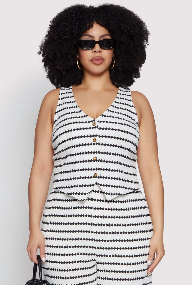 Womens Plus Size Madden Girl Striped Crochet Vest, Multi, Size 2X