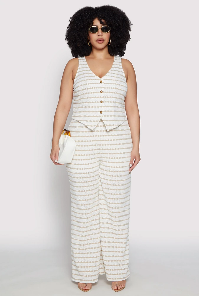 Womens Plus Size Madden Girl Striped Crochet Wide Leg Pants, Khaki, Size 3X