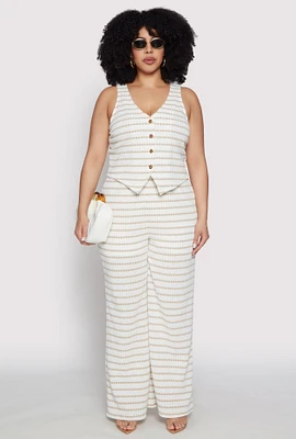 Womens Plus Size Madden Girl Striped Crochet Wide Leg Pants, Khaki, Size 3X