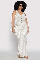 Womens Plus Size Madden Girl Striped Crochet Wide Leg Pants, Khaki, Size 3X