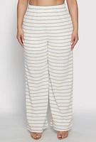 Womens Plus Size Madden Girl Striped Crochet Wide Leg Pants, Khaki, Size 3X