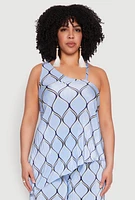 Womens Plus Almost Famous Printed Plisse Asymmetrical Blouse,