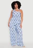 Womens Plus Almost Famous Printed Plisse Asymmetrical Blouse,