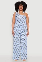 Womens Plus Almost Famous Printed Plisse Asymmetrical Blouse,