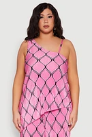 Womens Plus Almost Famous Printed Plisse Asymmetrical Blouse, Pink,