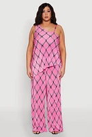 Womens Plus Almost Famous Printed Plisse Asymmetrical Blouse, Pink,