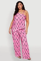 Womens Plus Almost Famous Printed Plisse Asymmetrical Blouse, Pink,
