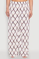 Womens Plus Size Almost Famous Printed Plisse Wide Leg Pants, White, Size 3X