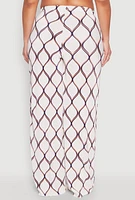 Womens Plus Size Almost Famous Printed Plisse Wide Leg Pants, White, Size 3X