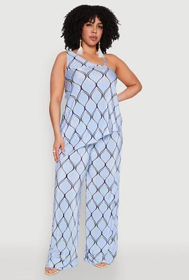 Womens Plus Almost Famous Printed Plisse Wide Leg Pants,