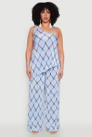 Womens Plus Almost Famous Printed Plisse Wide Leg Pants,
