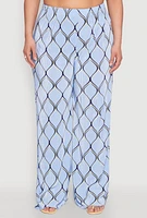 Womens Plus Almost Famous Printed Plisse Wide Leg Pants,