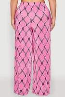 Womens Plus Almost Famous Printed Plisse Wide Leg Pants, Pink,