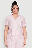 Womens Plus Size Almost Famous Plisse Striped Shirt, Pink, Size 2X