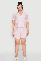 Womens Plus Size Almost Famous Plisse Striped Shirt, Pink, Size 2X