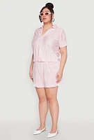 Womens Plus Size Almost Famous Plisse Striped Shirt, Pink, Size 2X