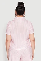 Womens Plus Size Almost Famous Plisse Striped Shirt, Pink, Size 2X
