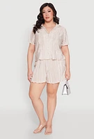 Womens Plus Size Almost Famous Plisse Striped Shirt, Beige, Size 3X