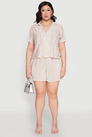 Womens Plus Almost Famous Plisse Striped Shirt, Beige,