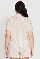 Womens Plus Almost Famous Plisse Striped Shirt, Beige,