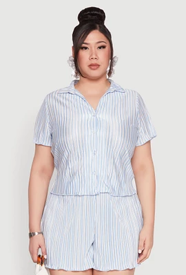 Womens Plus Almost Famous Plisse Striped Shirt,