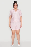 Womens Plus Almost Famous Plisse Striped Shorts, Pink,
