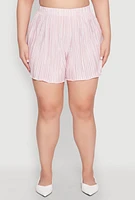 Womens Plus Almost Famous Plisse Striped Shorts, Pink,