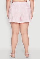 Womens Plus Almost Famous Plisse Striped Shorts, Pink,
