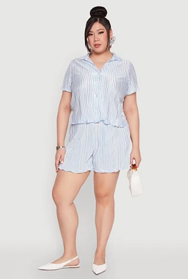 Womens Plus Size Almost Famous Plisse Striped Shorts, Blue, Size 3X