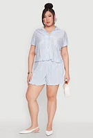 Womens Plus Size Almost Famous Plisse Striped Shorts, Blue, Size 3X