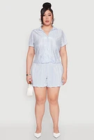 Womens Plus Size Almost Famous Plisse Striped Shorts, Blue, Size 3X