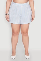 Womens Plus Size Almost Famous Plisse Striped Shorts, Blue, Size 2X