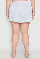 Womens Plus Size Almost Famous Plisse Striped Shorts, Blue, Size 3X