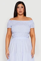 Womens Plus Almost Famous Striped Smocked Crop Top, Blue,