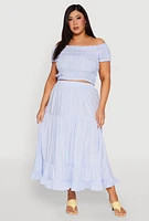 Womens Plus Almost Famous Striped Smocked Crop Top, Blue,