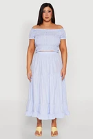 Womens Plus Almost Famous Striped Smocked Crop Top, Blue,