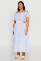 Womens Plus Almost Famous Striped Smocked Crop Top, Blue,