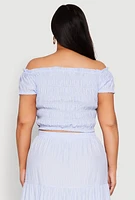 Womens Plus Almost Famous Striped Smocked Crop Top, Blue,