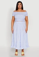 Womens Plus Size Almost Famous Striped Tiered Maxi Skirt, Blue, Size 3X