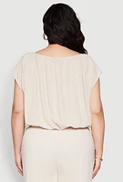 Womens Plus Size Linen Dolman Sleeve Crop Top, Beige, Size 3X