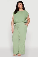 Womens Plus Size Linen Dolman Sleeve Crop Top, Green, Size 2X