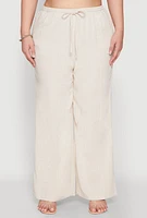 Womens Plus Size Linen High Waisted Pants, Khaki, Size 1X