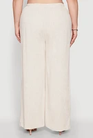 Womens Plus Size Linen High Waisted Pants, Khaki, Size 1X