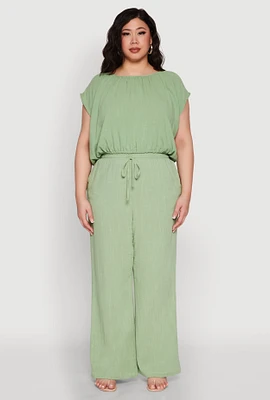 Womens Plus Size Linen High Waisted Pants, Green, Size 2X