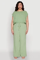 Womens Plus Size Linen High Waisted Pants, Green, Size 2X