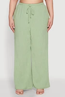 Womens Plus Size Linen High Waisted Pants, Green, Size 2X