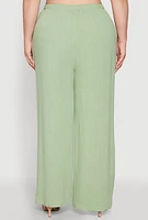 Womens Plus Size Linen High Waisted Pants, Green, Size 2X